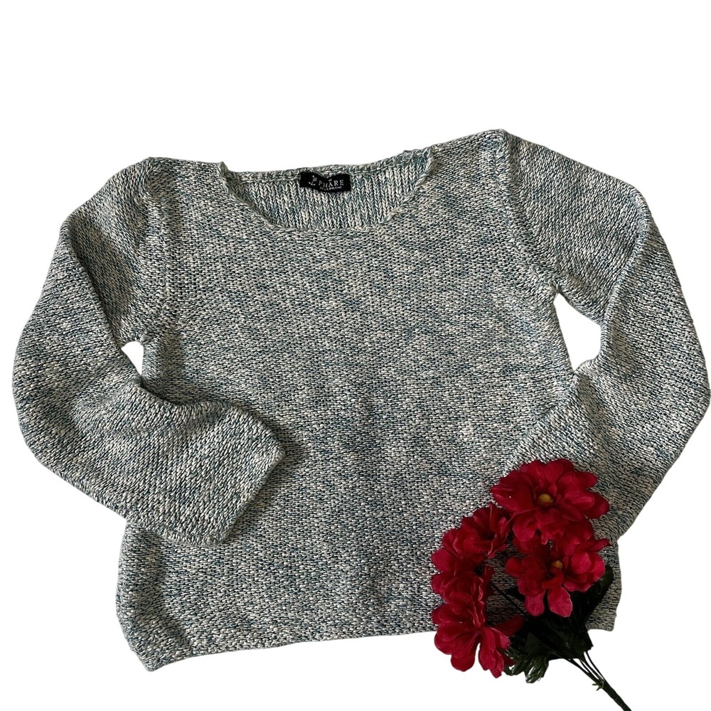 Winter Women's Green Cream Knit Cotton Sweater Sz S Pullover Cozy Fall